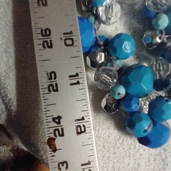 Huge runway statement necklace blue gray silver ribbon - Picture 2 of 5